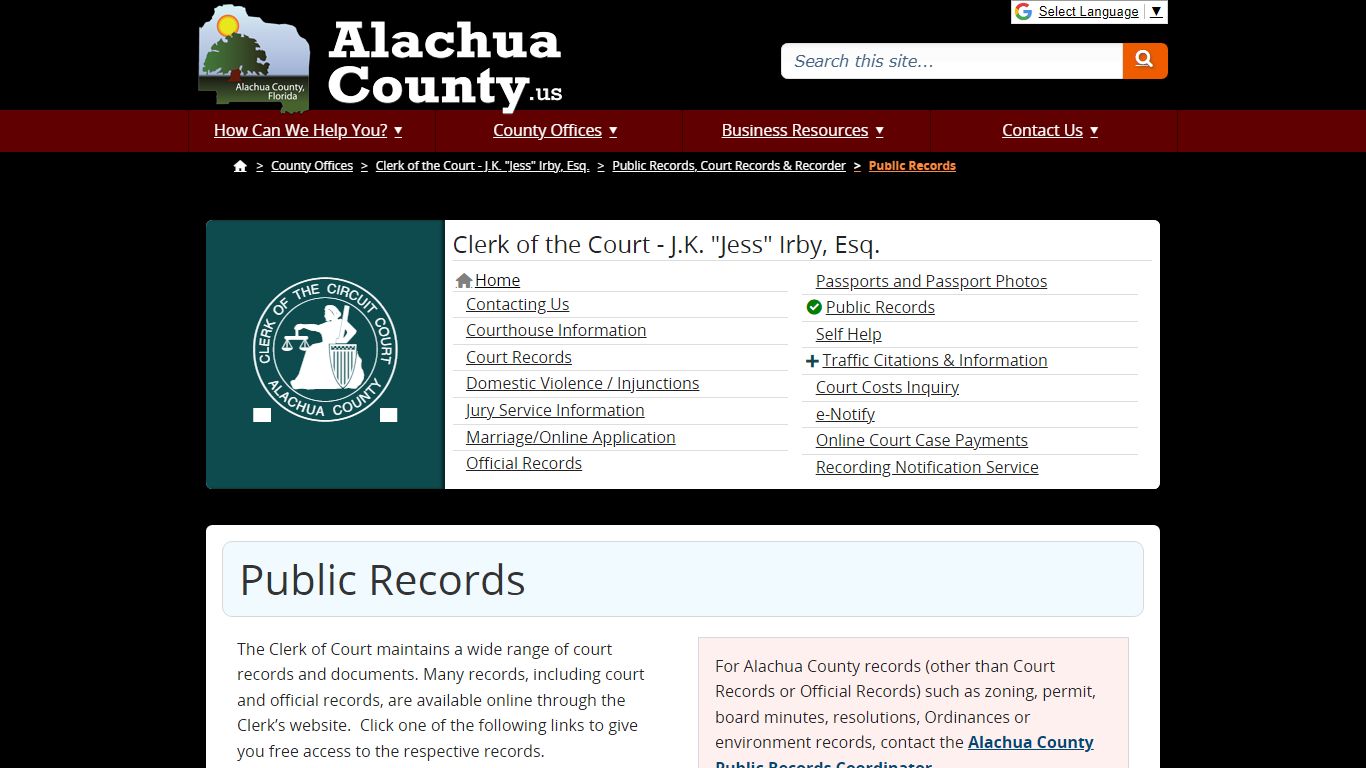 Public Records - Alachua County