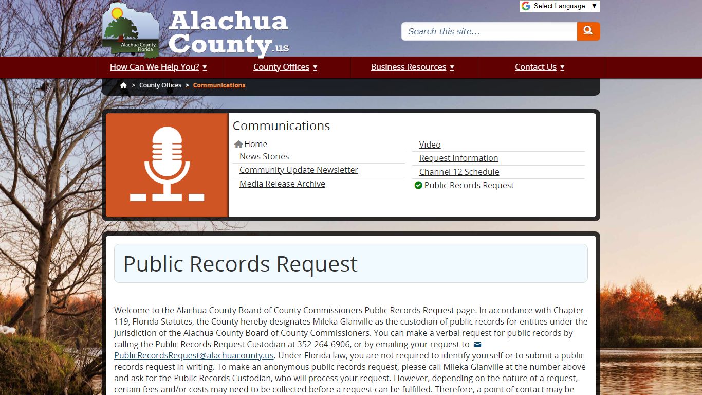 Public Records Request - Alachua County